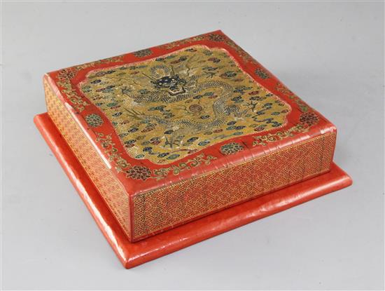 A Chinese polychrome lacquer dragon box and cover, 18th century, width 23.5cm